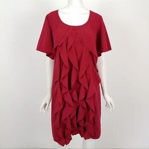 Eshakti Womens Size 8 Medium Red Short Sleeve Ruffle Front Shift Dress